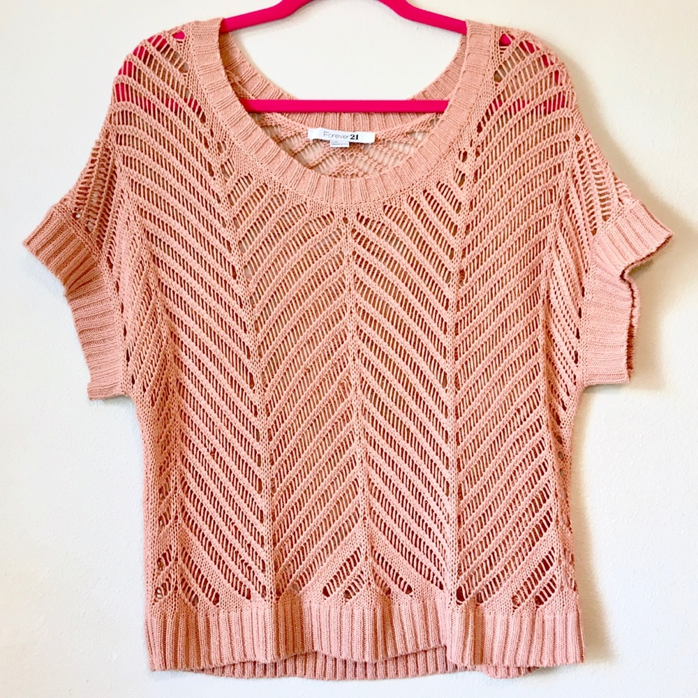 Forever 21 Open Stitch Pink Short Sleeved Top - Lg